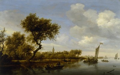 Paysage fluvial avec une église au loin - Salomon van Ruisdael or Ruysdael